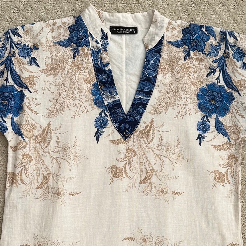Francesca Bettini Linen Blend Floral Shift Dress Small Summer Vacation Casual - Picture 2 of 15